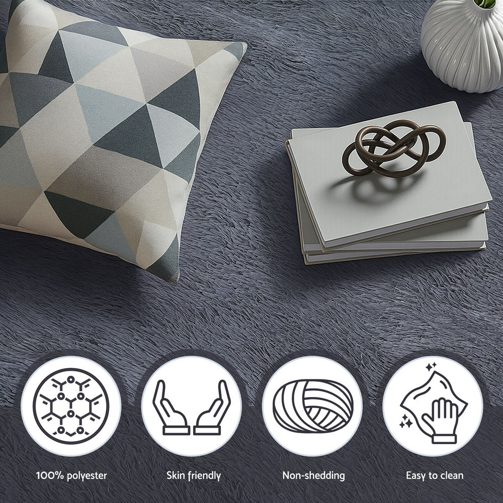 Floor Rug 200x230cm Plush Area Shaggy Rug Living Room Bedroom Carpet Grey