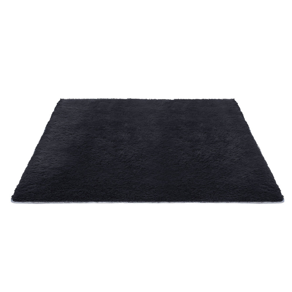 Floor Rug 200x290cm Plush Area Shaggy Rug Living Room Bedroom Carpet Black