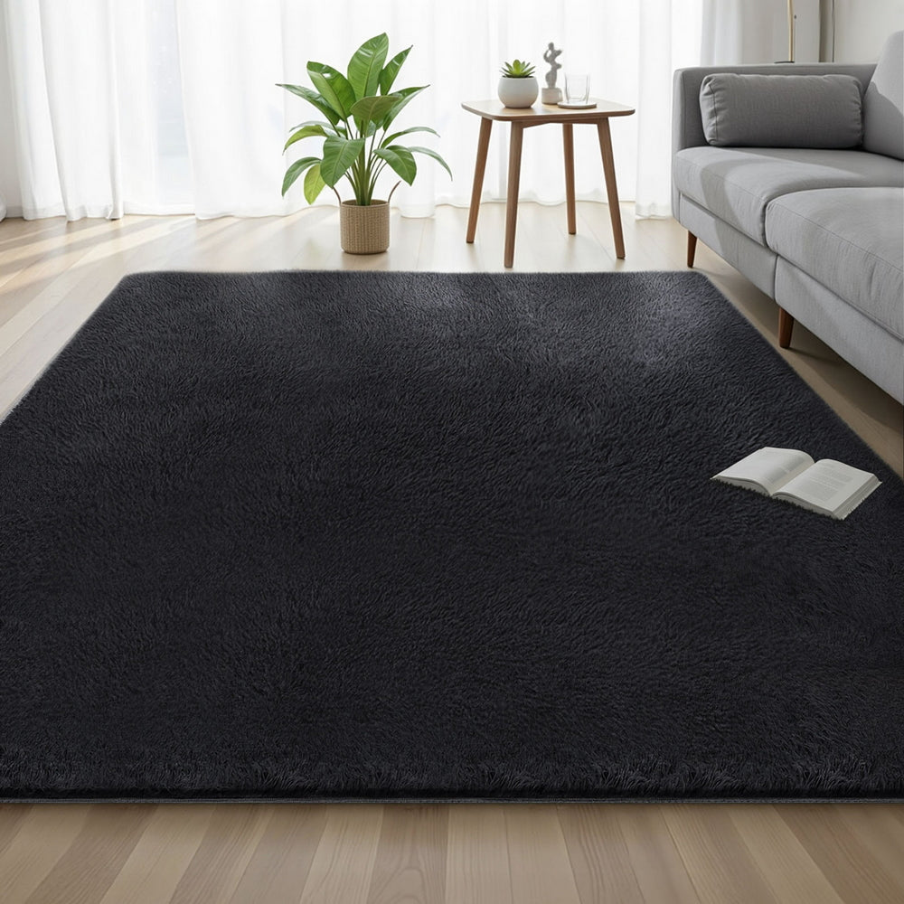 Floor Rug 200x290cm Plush Area Shaggy Rug Living Room Bedroom Carpet Black