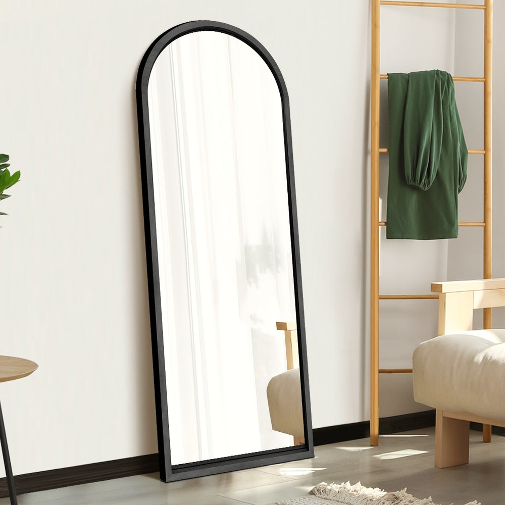 Wooden Full Length Mirror 166x60cm Arched Black