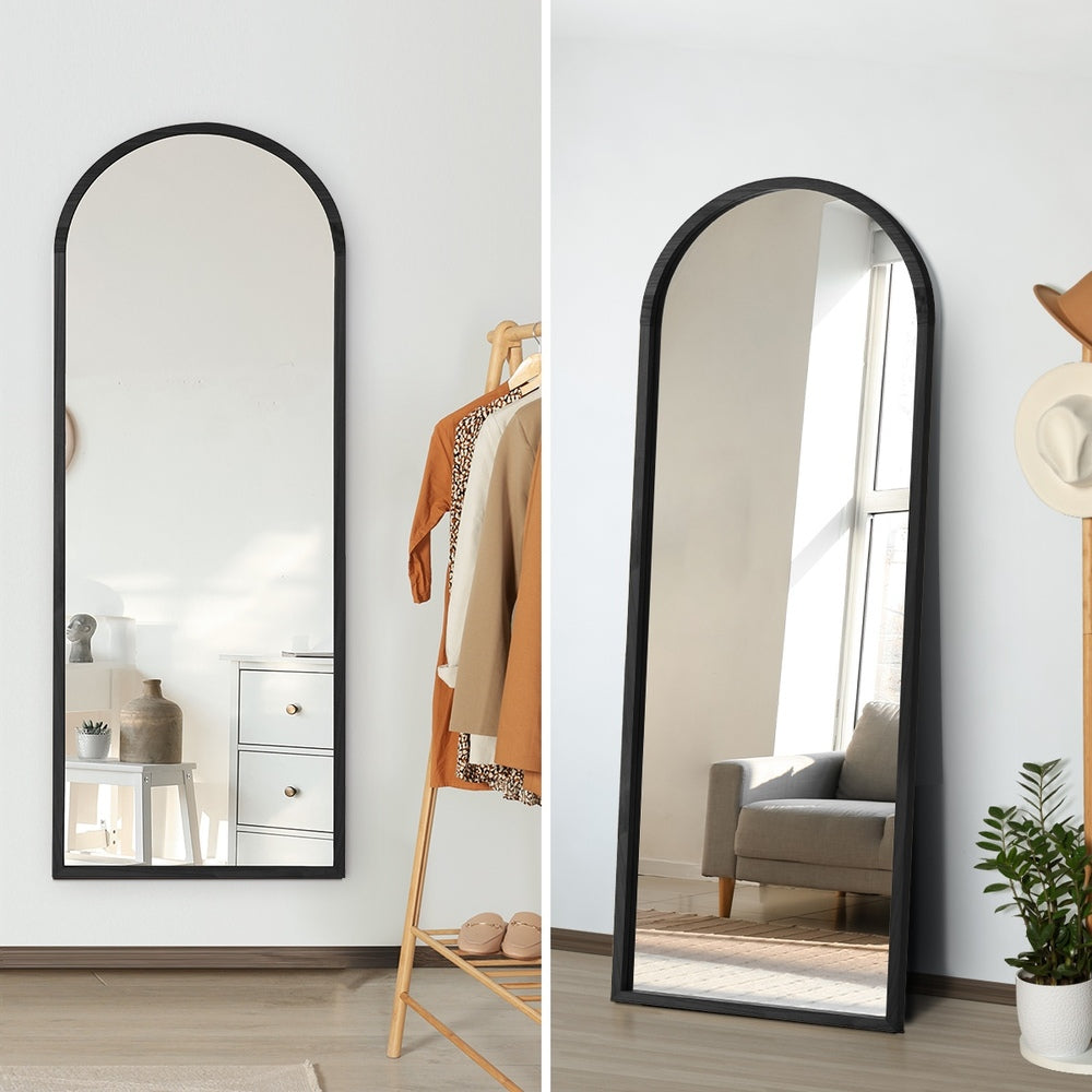 Wooden Full Length Mirror 166x60cm Arched Black