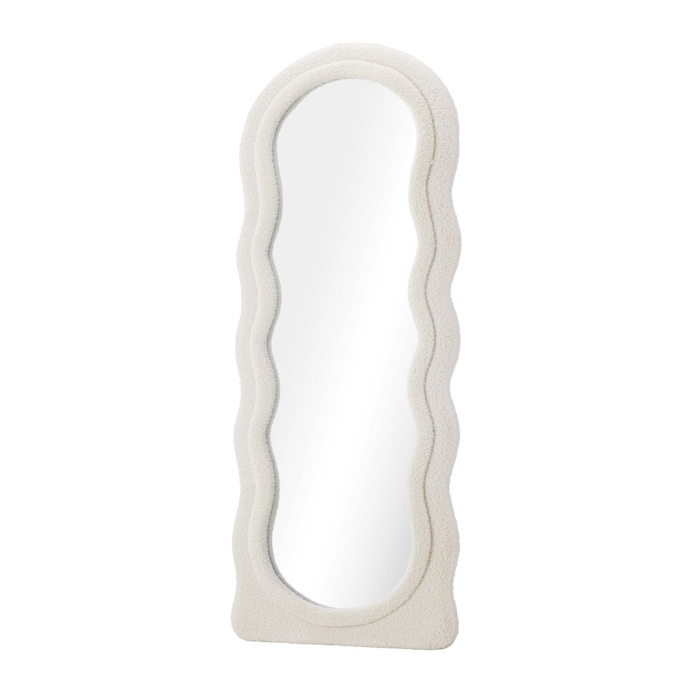 Oikiture Full‑Length Mirror – 180×70cm, Boucle Frame, Shatterproof Glass, White