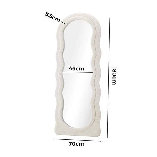Oikiture Full‑Length Mirror – 180×70cm, Boucle Frame, Shatterproof Glass, White