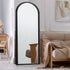 Oikiture Wooden Full Length Mirror 166x60cm Arched Floor Mirror Black
