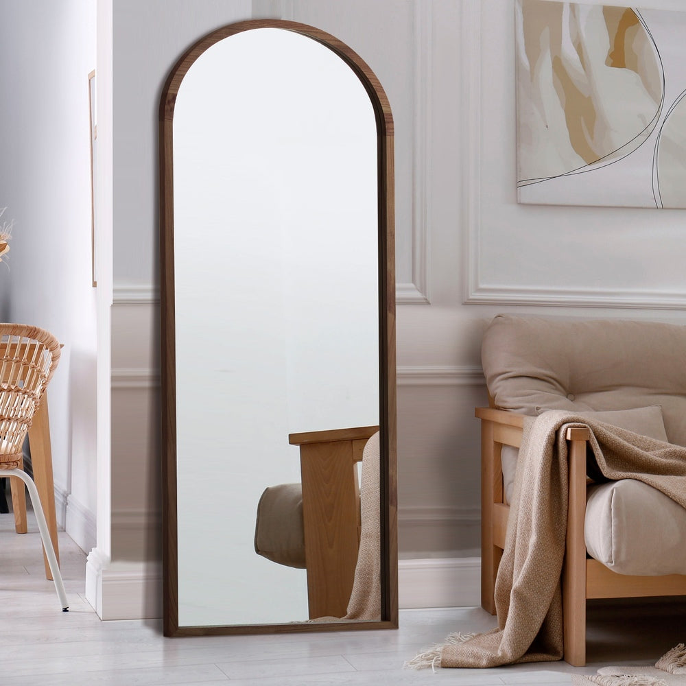 Wooden Full Length Mirror 180x70cm Arched Floor Mirrors Brown