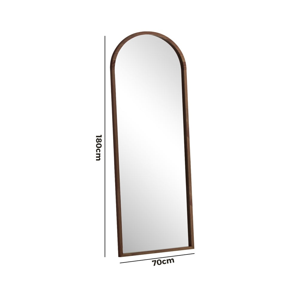 Wooden Full Length Mirror 180x70cm Arched Floor Mirrors Brown