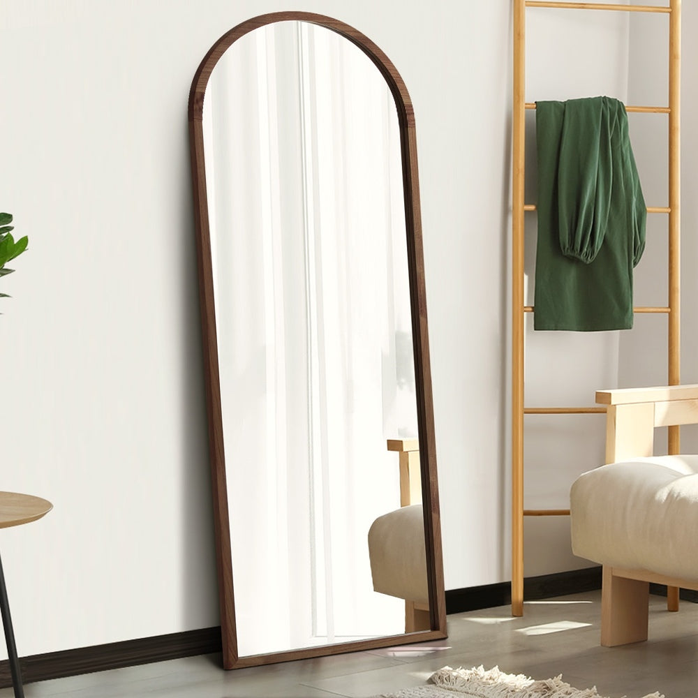 Wooden Full Length Mirror 180x70cm Arched Floor Mirrors Brown