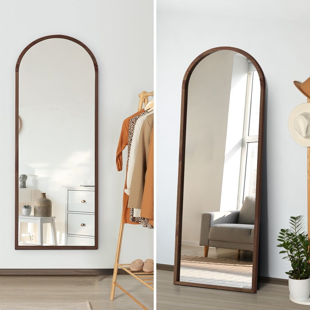 Wooden Full Length Mirror 180x70cm Arched Floor Mirrors Brown