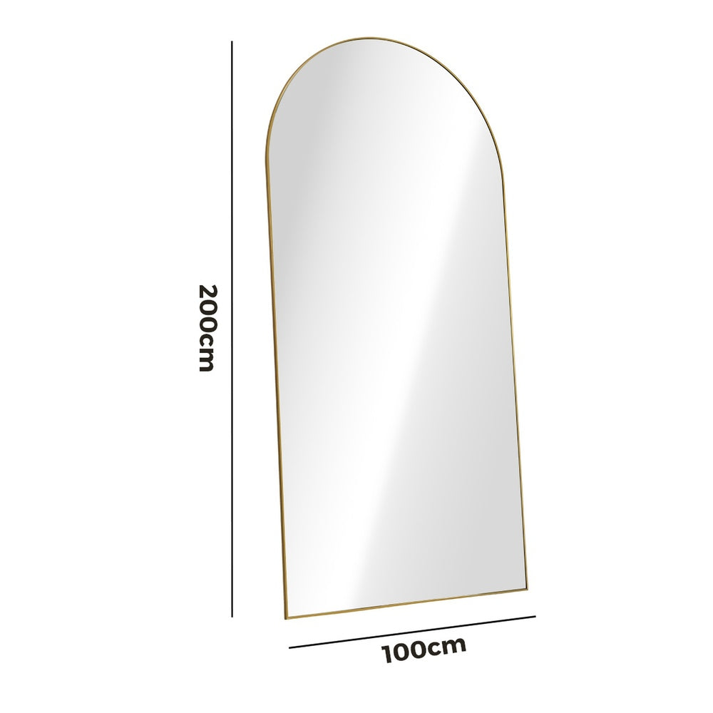 Oikiture Arched Full Length Floor Mirror Wall 200cm Gold