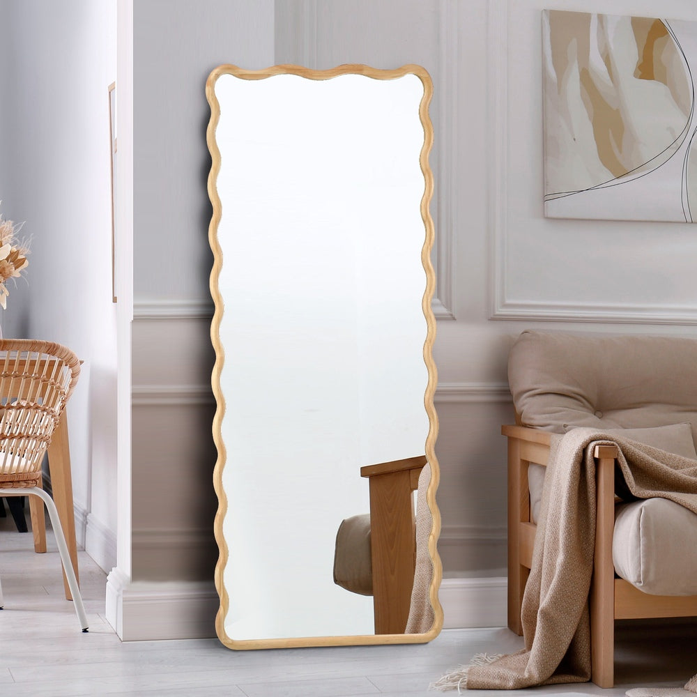 Oikiture Wooden Full Length Mirror 165x60cm Wavy Floor Mirrors
