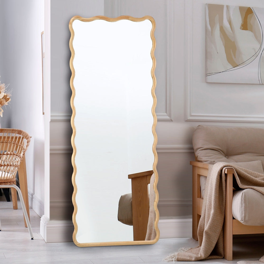 Oikiture Wooden Full Length Mirror 180x70cm Wavy Floor Mirrors