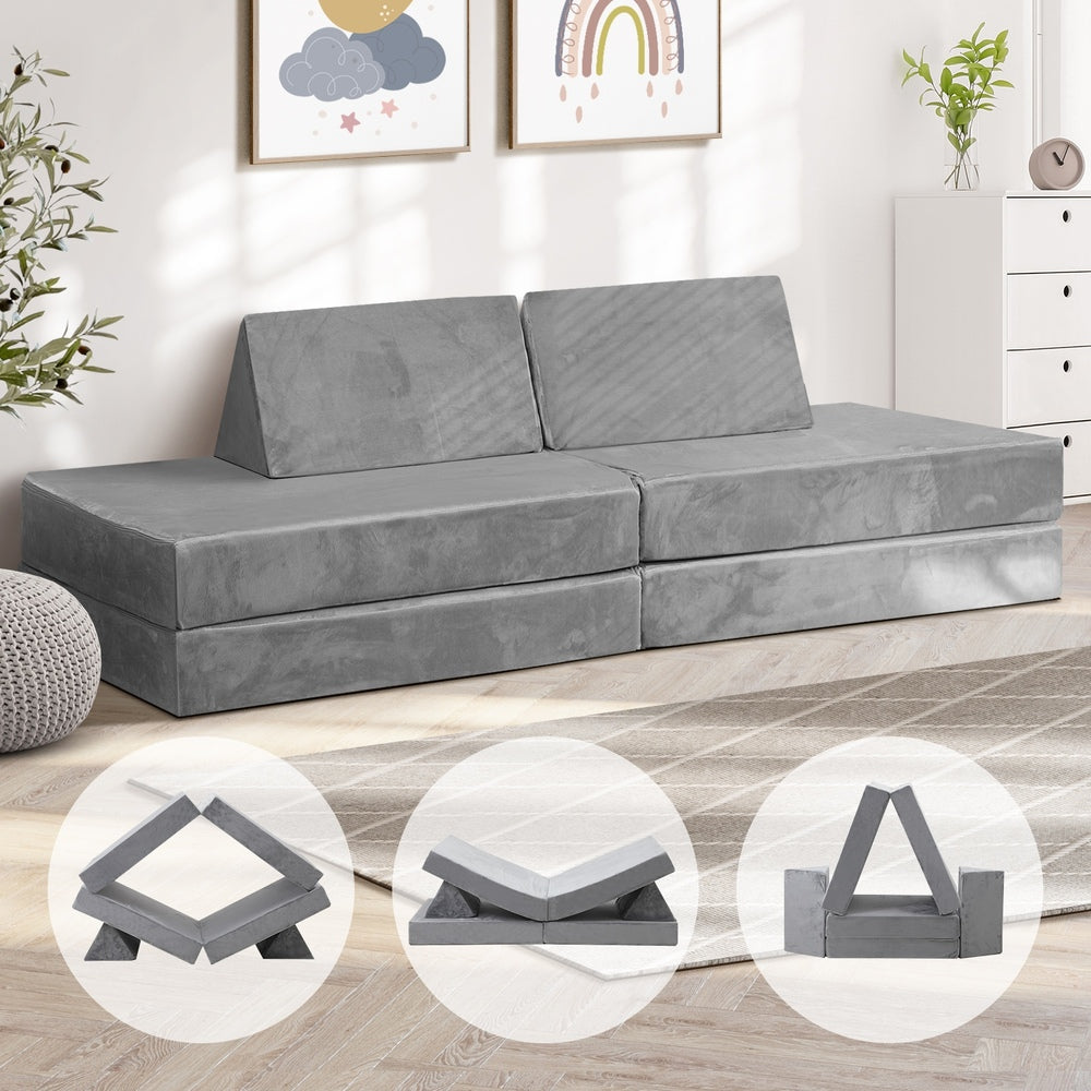 Kids Play Couch Modular Foam Sofa Bed DIY 2 Seater Grey