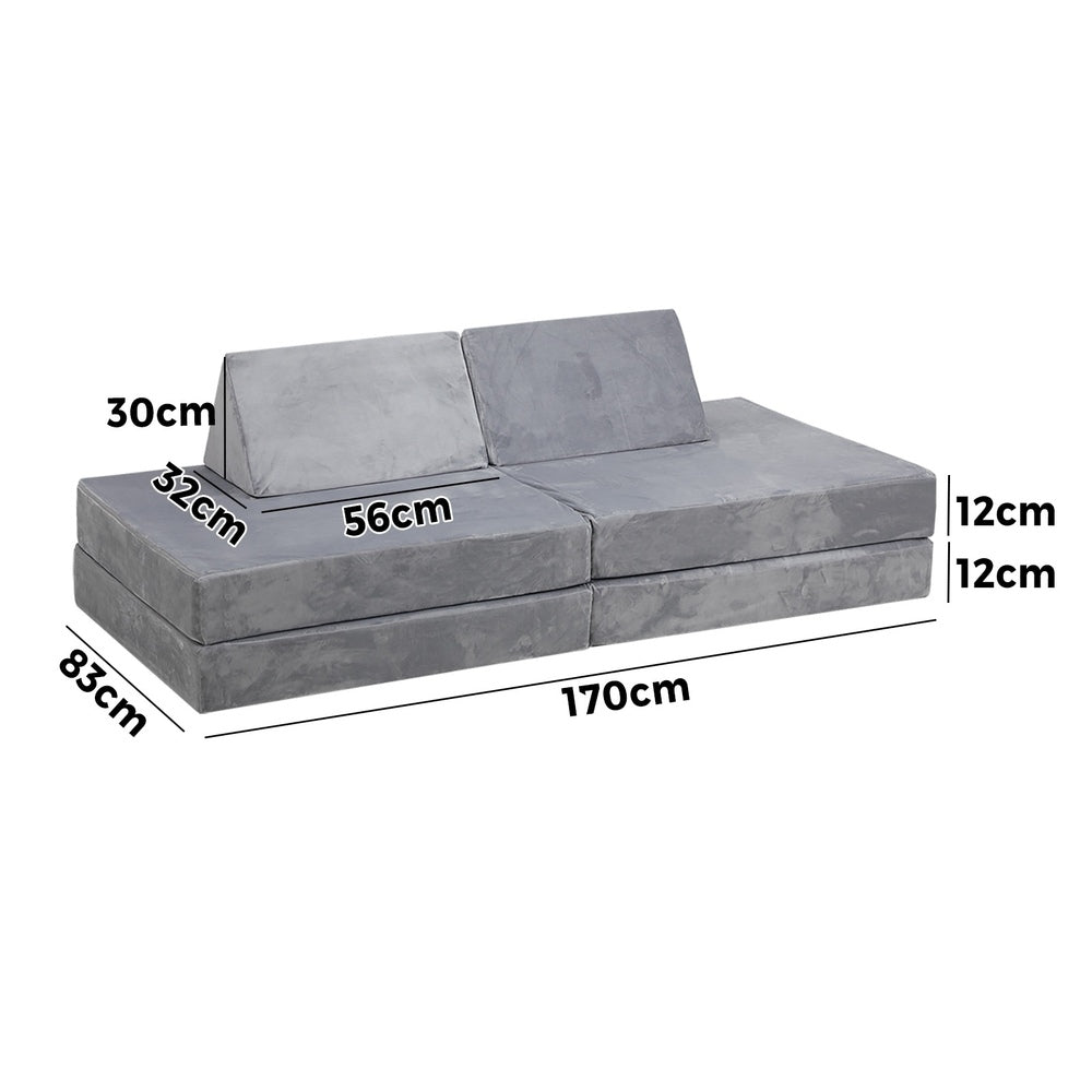 Kids Play Couch Modular Foam Sofa Bed DIY 2 Seater Grey