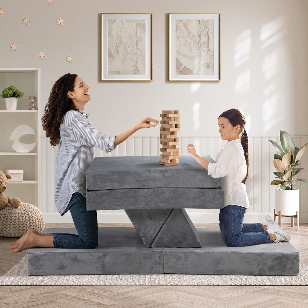 Kids Play Couch Modular Foam Sofa Bed DIY 2 Seater Grey