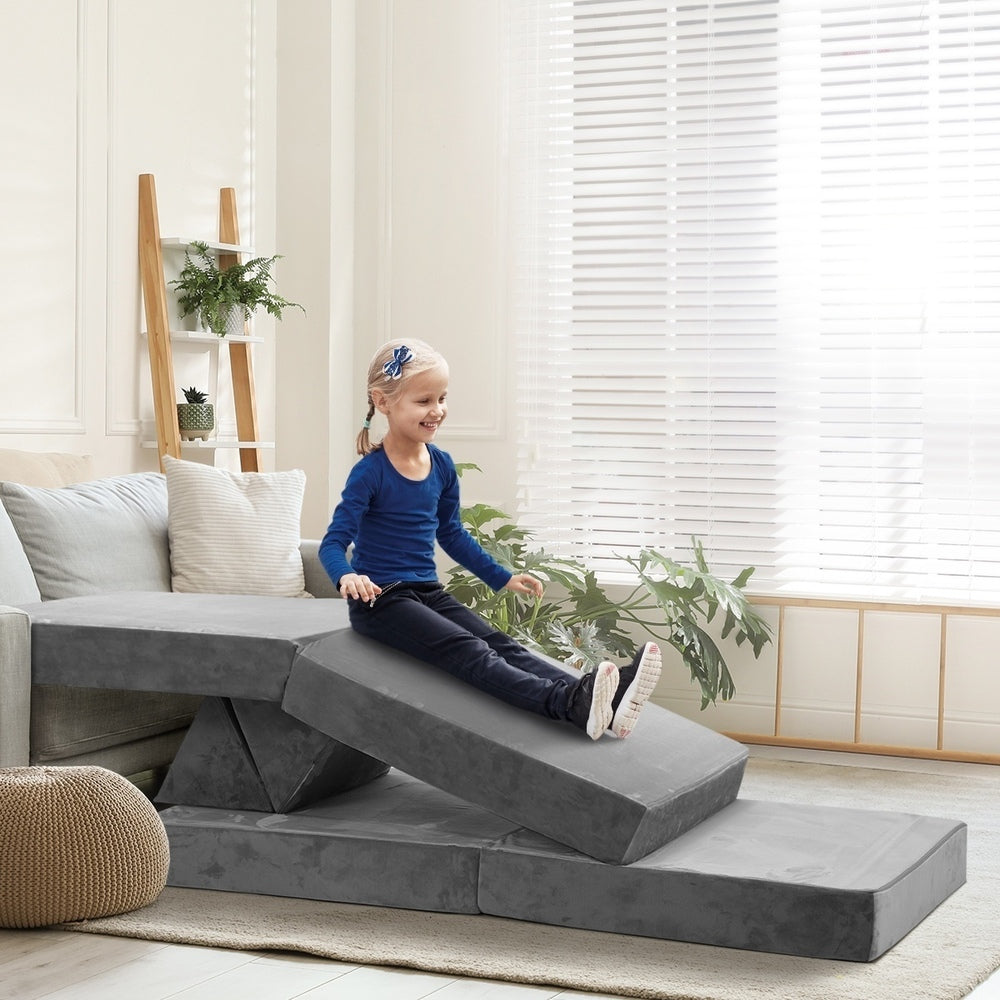 Kids Play Couch Modular Foam Sofa Bed DIY 2 Seater Grey