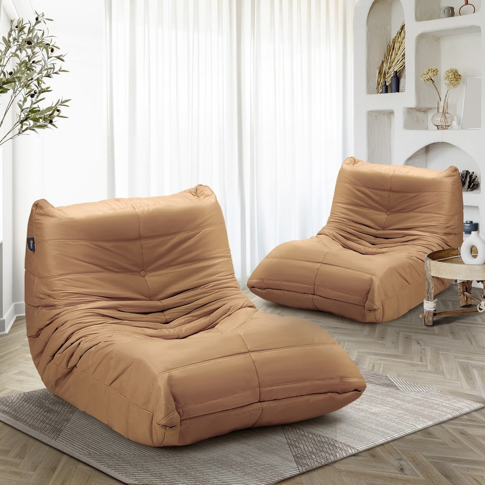 2X Floor Sofa Lounge Caterpillar Couch Single Pouffe Brown