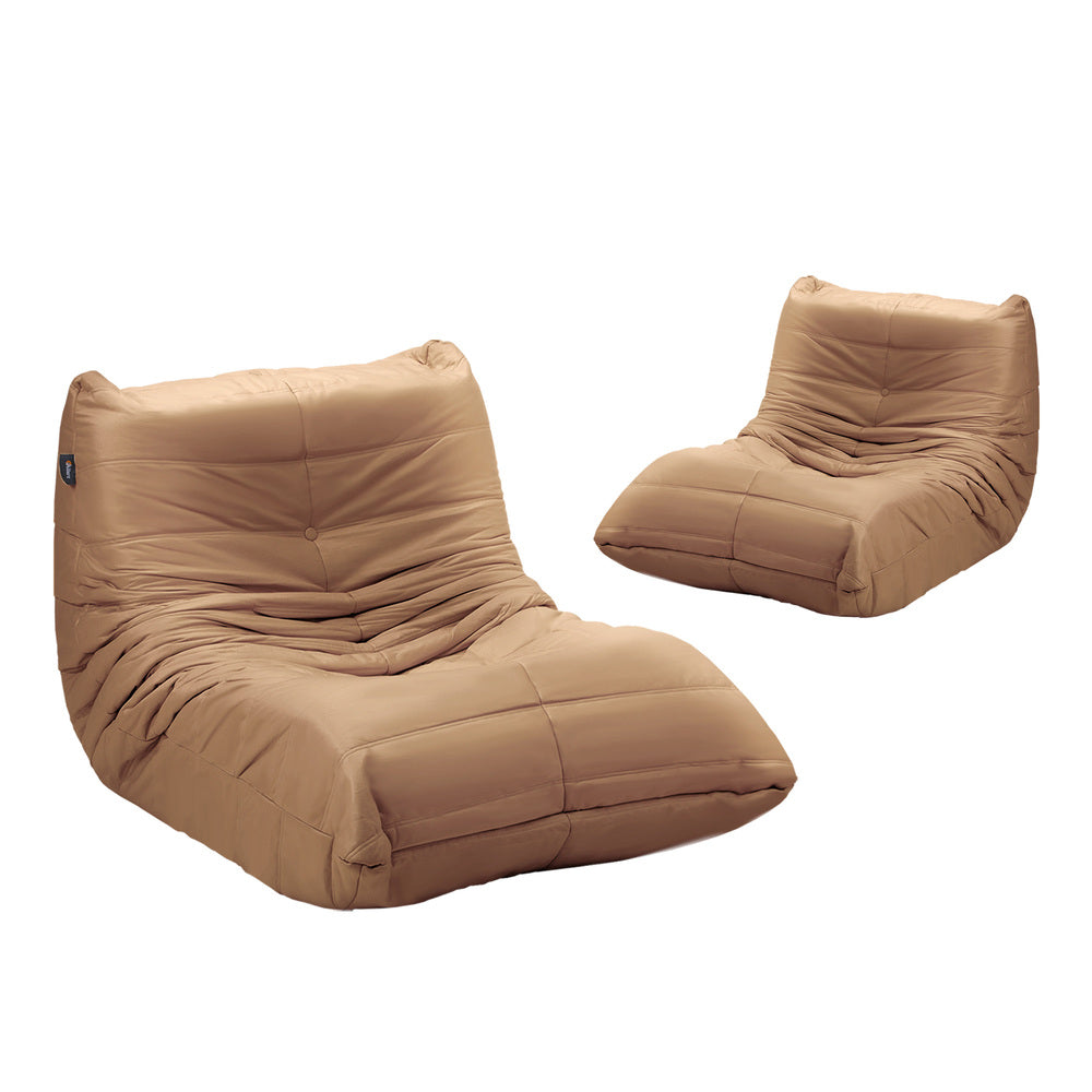 2X Floor Sofa Lounge Caterpillar Couch Single Pouffe Brown