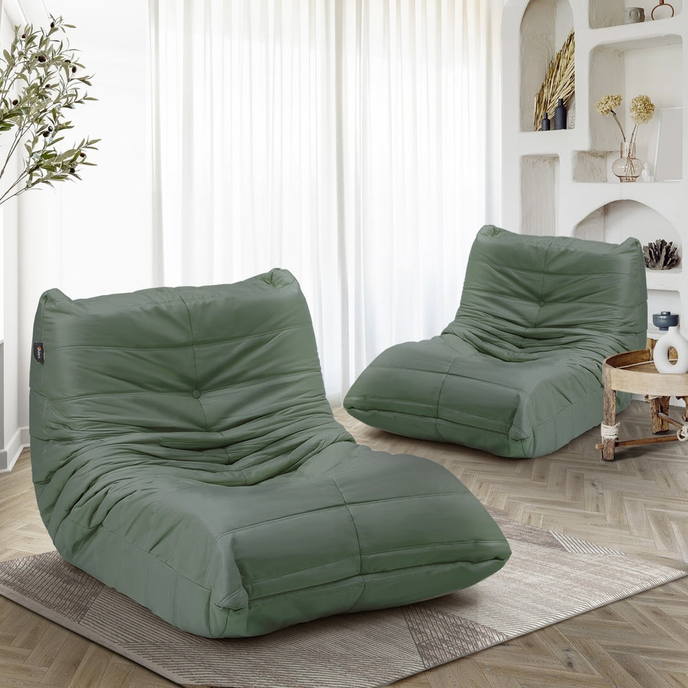 2X Floor Sofa Lounge Caterpillar Lazy Couch Single Chair Pouffe Green