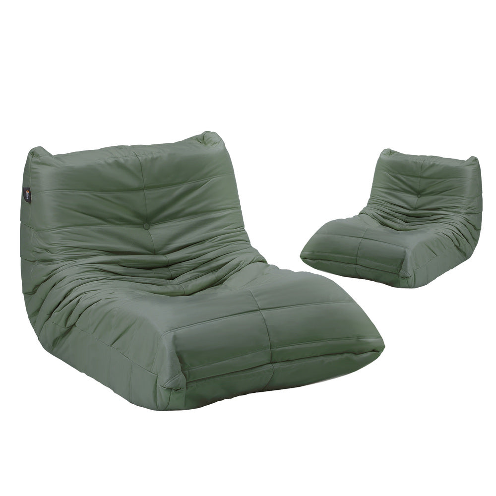 2X Floor Sofa Lounge Caterpillar Lazy Couch Single Chair Pouffe Green