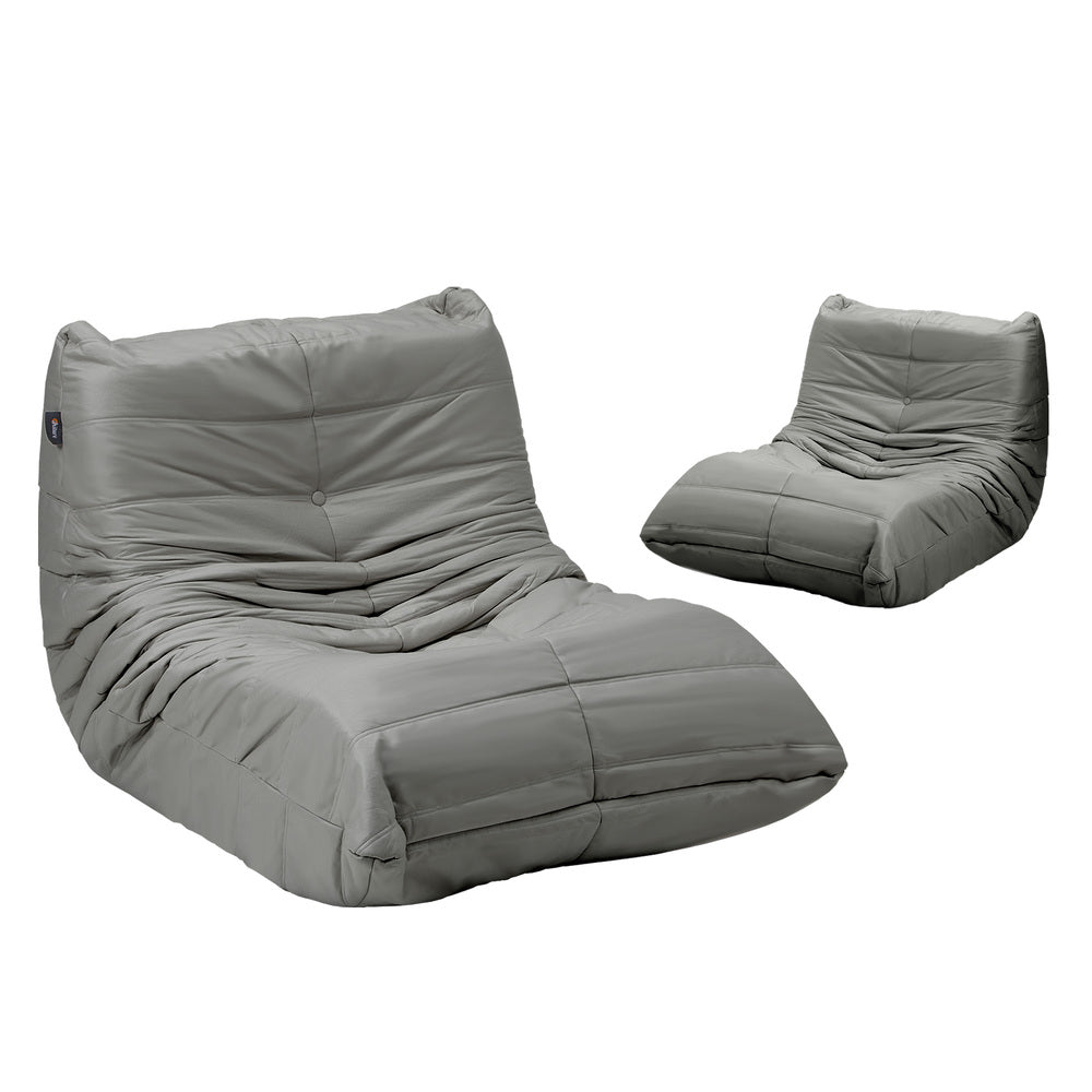 2X Floor Sofa Lounge Caterpillar Couch Single Pouffe Grey