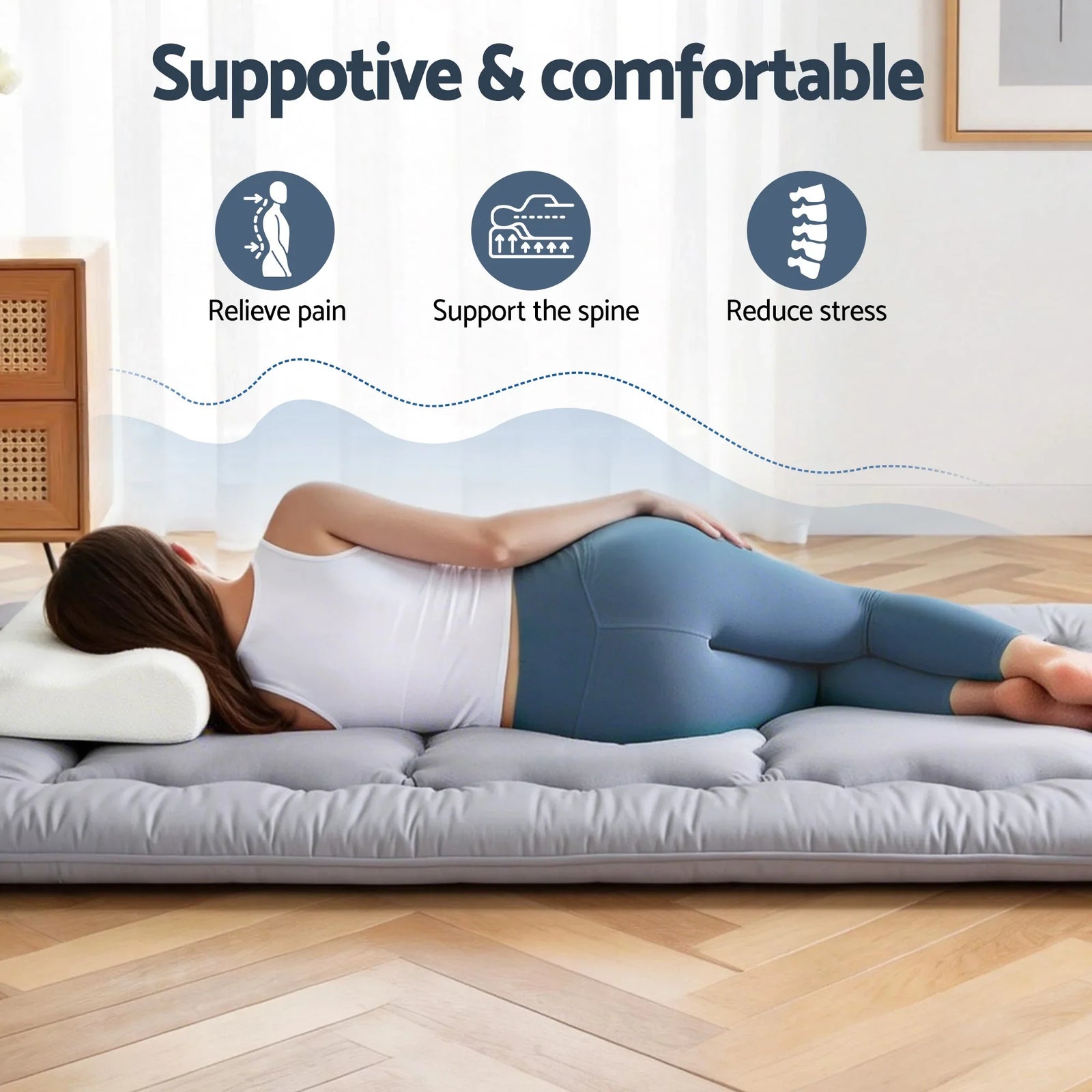 10cm Japanese Floor Mattress Foldable Futon Mattress Washable Cover Straps