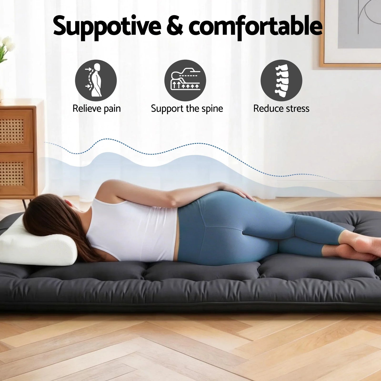 10cm Japanese Floor Mattress Foldable Futon Mattress Washable Cover Straps