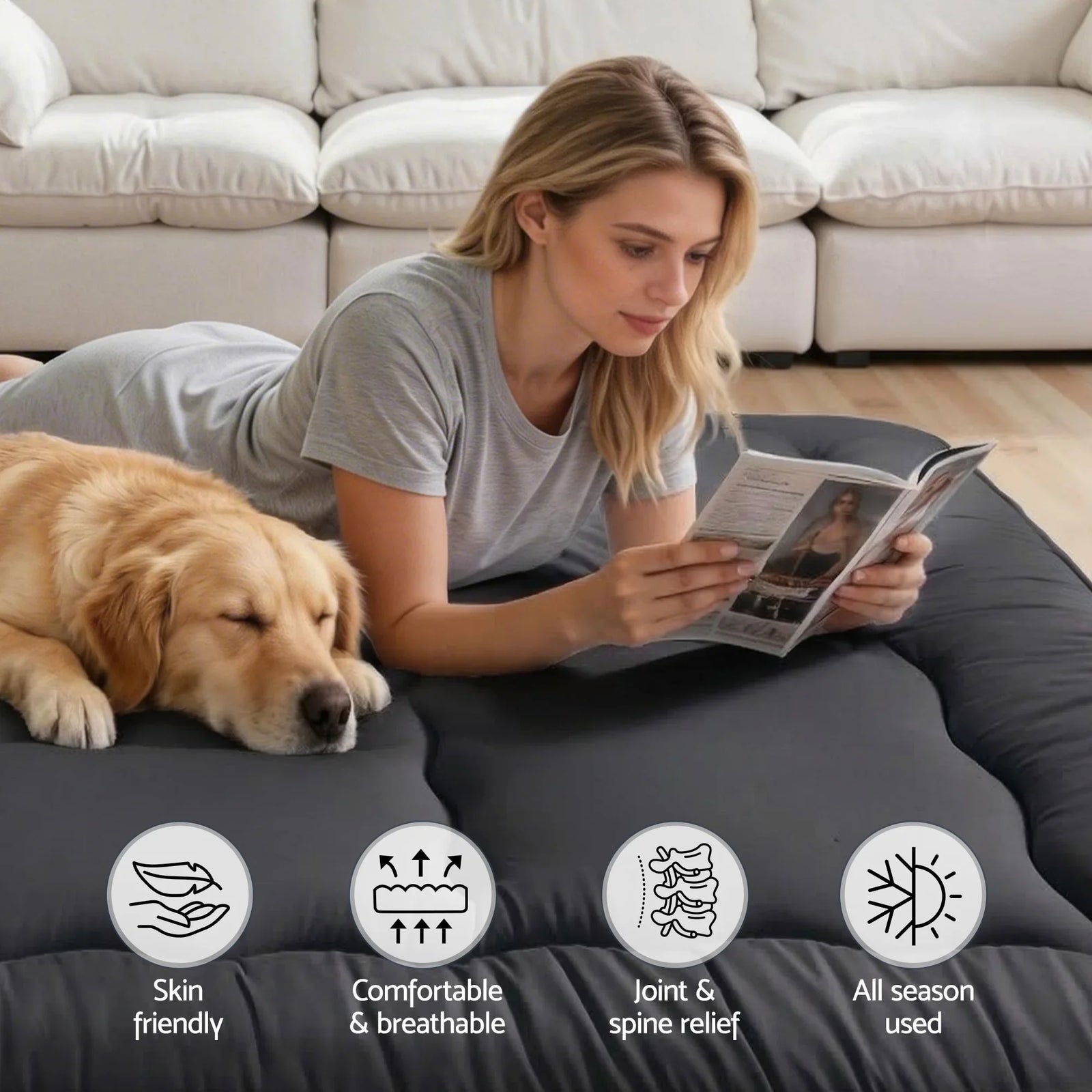 10cm Japanese Floor Mattress Foldable Futon Mattress Washable Cover Straps