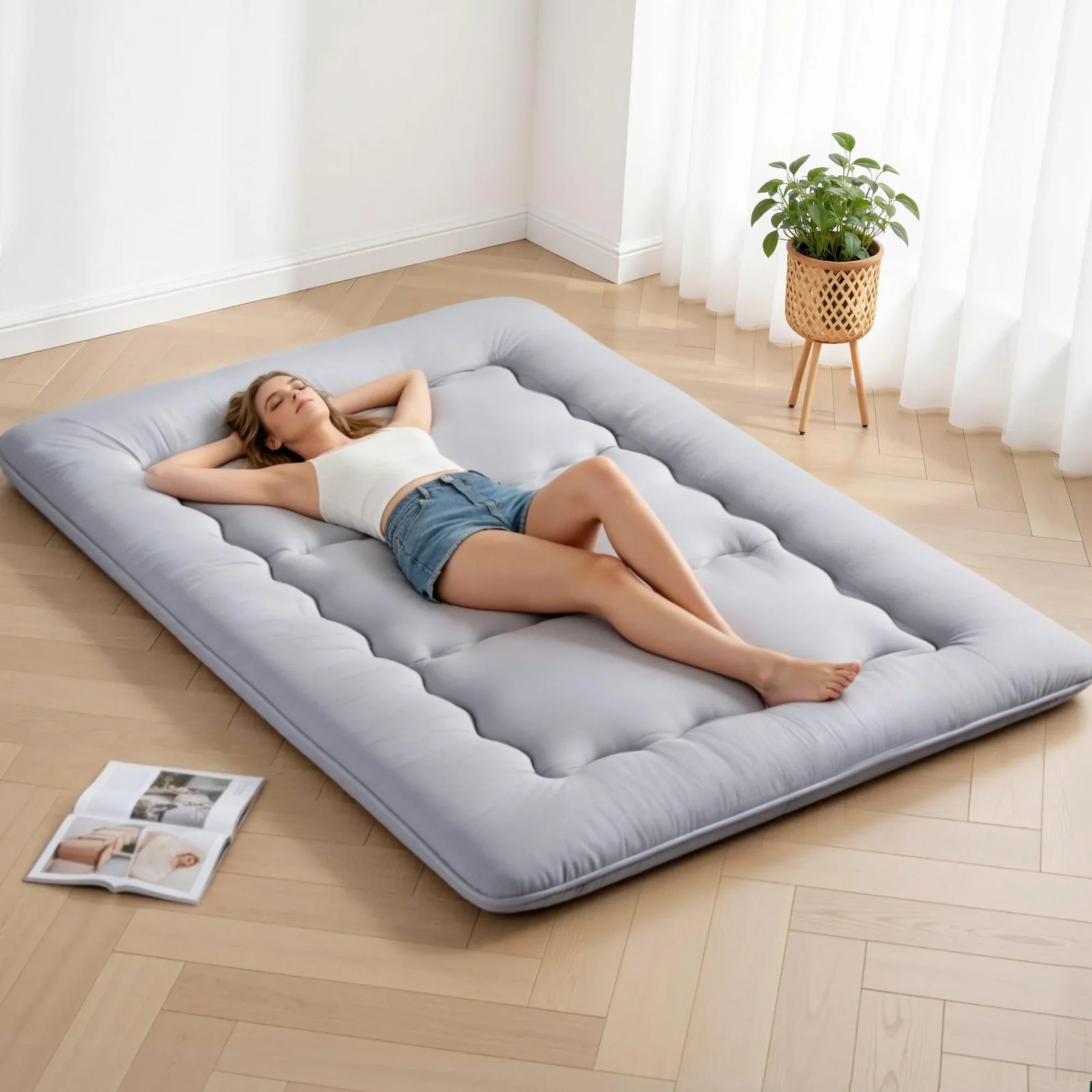 10cm Japanese Floor Mattress Foldable Futon Mattress Washable Cover Straps