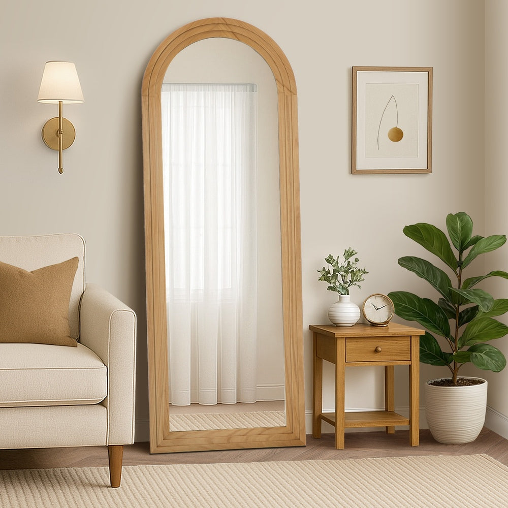 Full Length Arch Mirror 165x60cm Natural Wood Wall Mounted