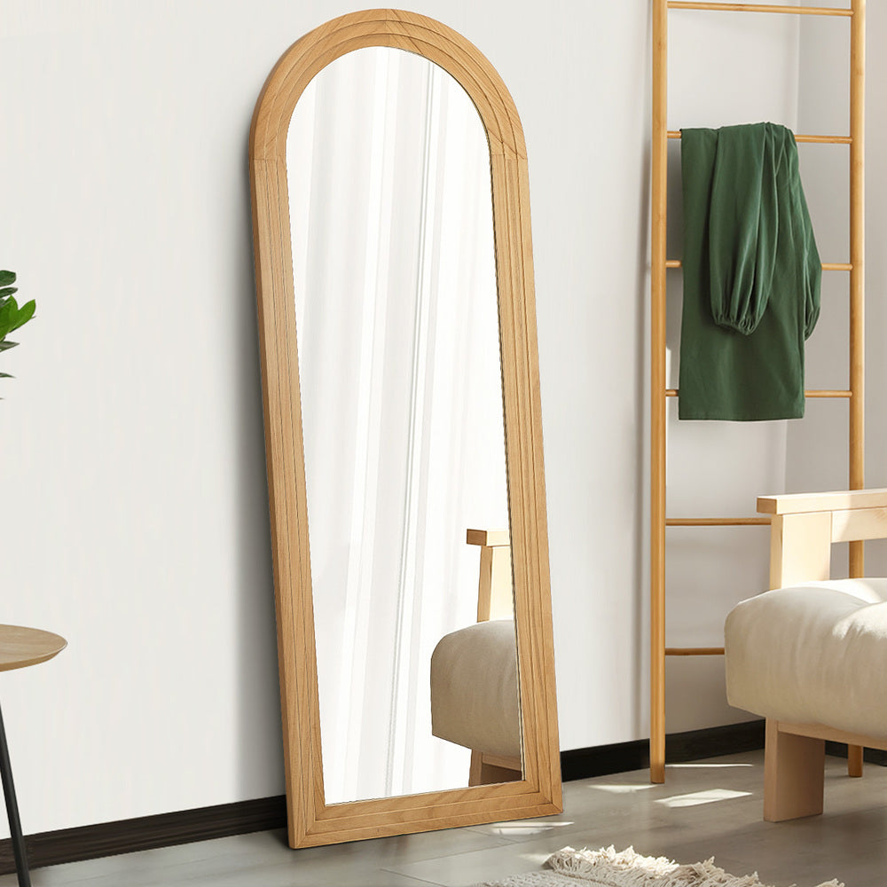 Full Length Arch Mirror 165x60cm Natural Wood Wall Mounted