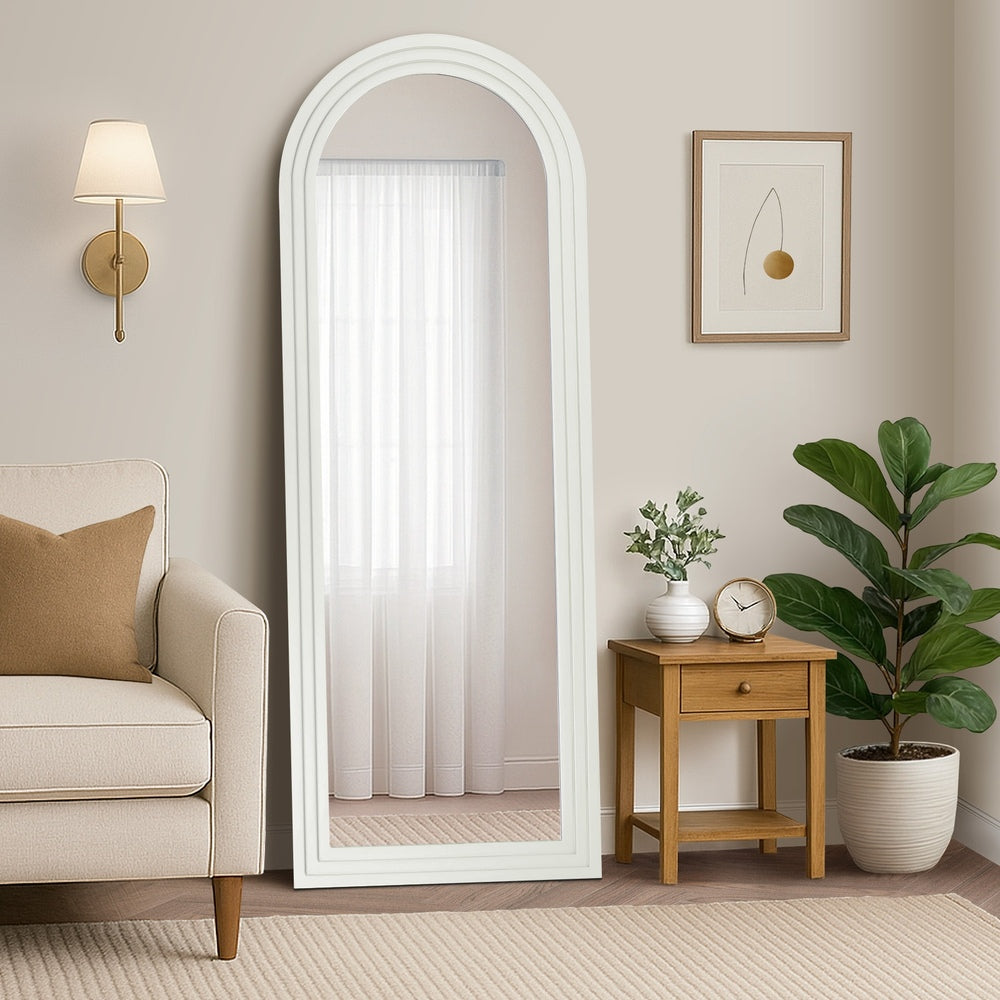 Full Length Arch Mirror 165x60cm White Wood Wall Mounted