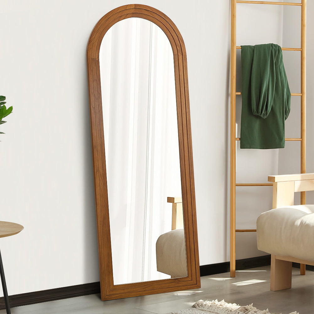 Full Length Arch Mirror 165x60cm Brown Wood Wall Mounted
