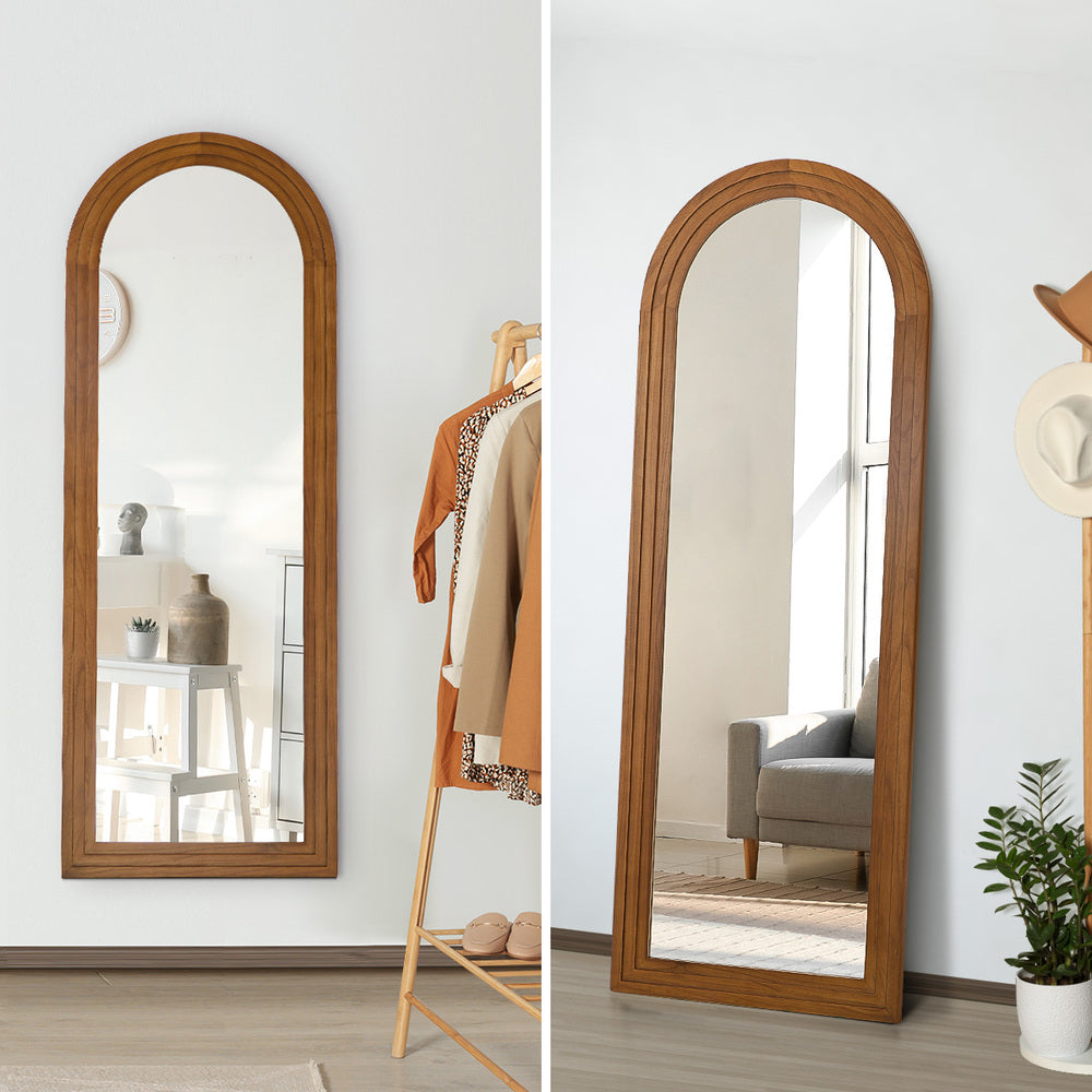 Full Length Arch Mirror 165x60cm Brown Wood Wall Mounted