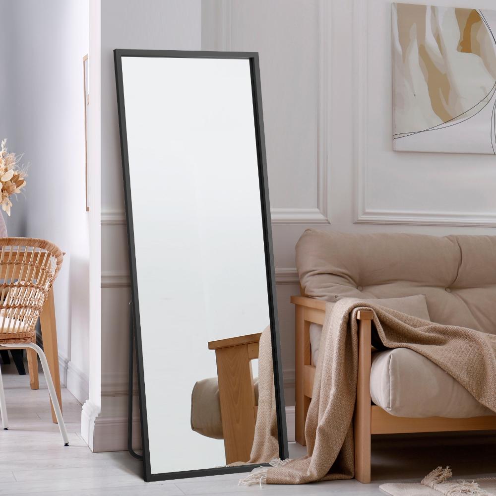 Wooden Full Length Mirror Rectangle Free Standing Black