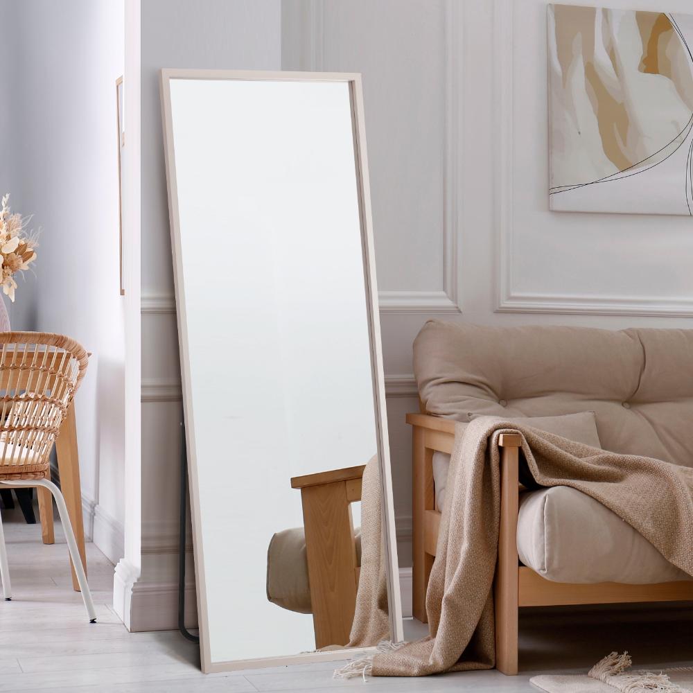 Wooden Full Length Mirror Rectangle Free Standing White