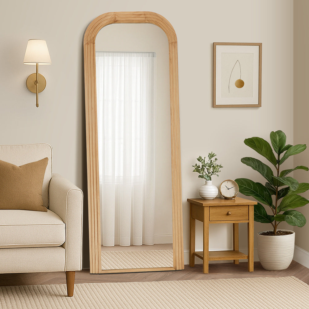 Full Length Arch Mirror 165x60cm Natural Top Round Corner