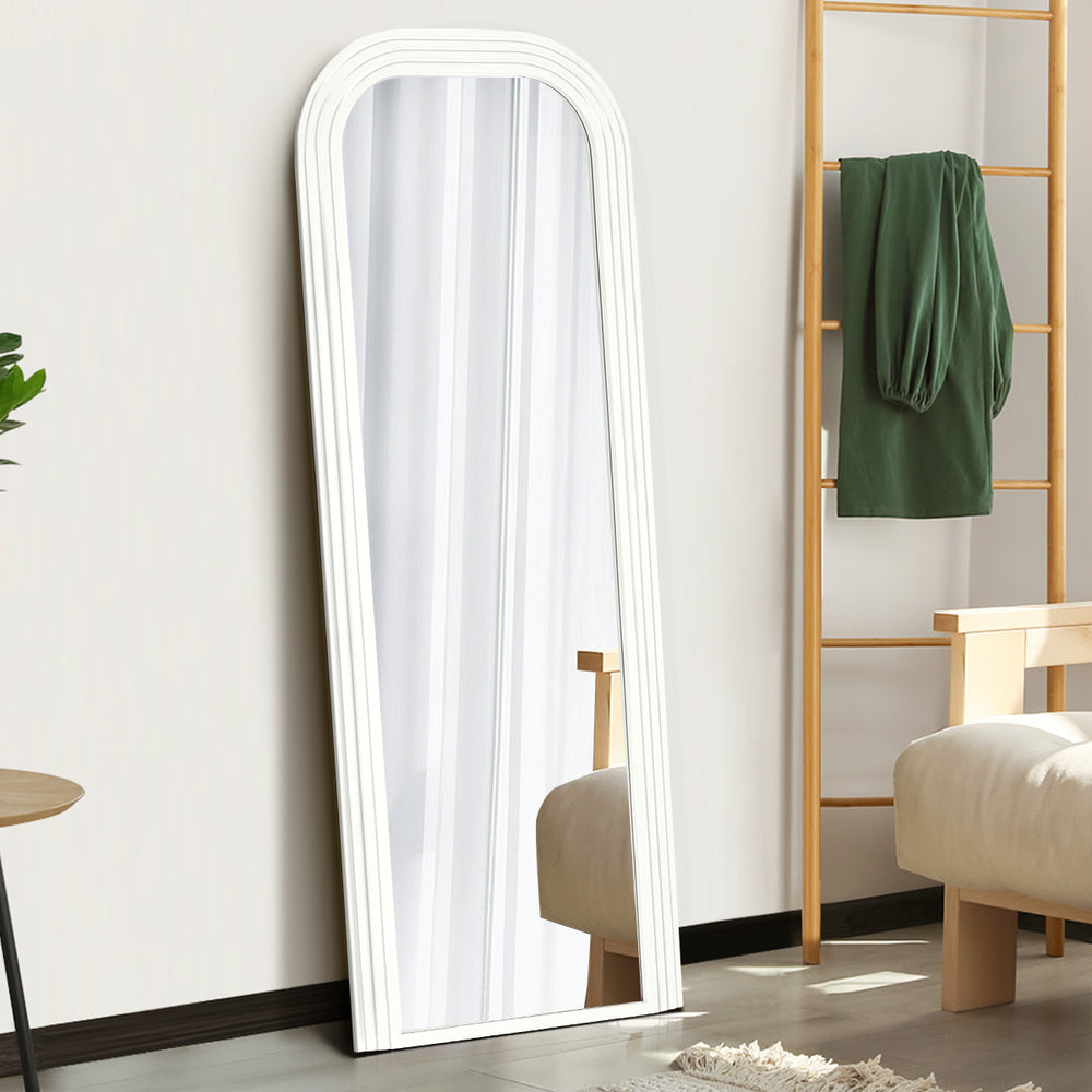Full Length Arch Mirror 165x60cm White Wood Top Round Corner