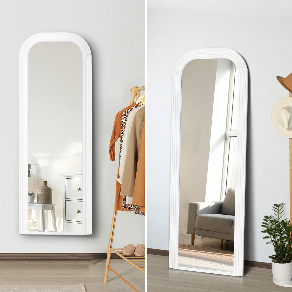 Full Length Arch Mirror 165x60cm White Wood Top Round Corner
