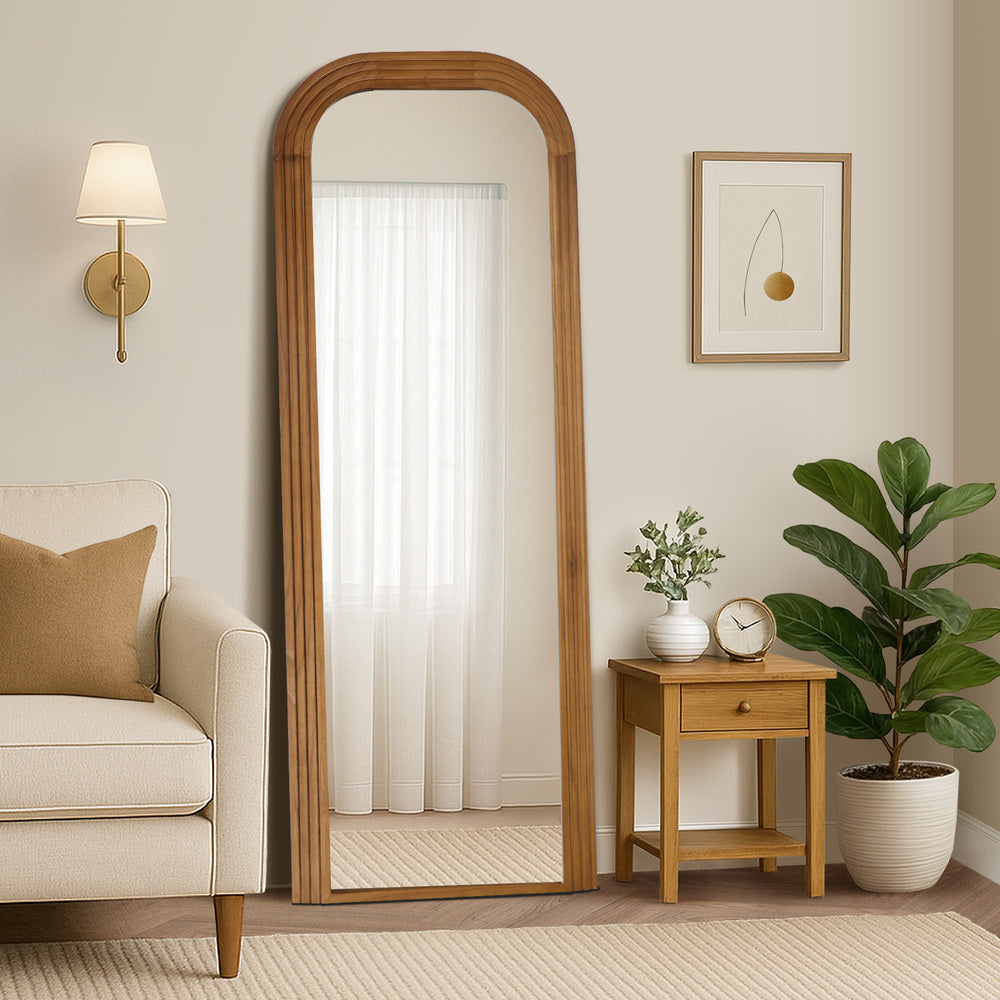 Full Length Arch Mirror 165x60cm Brown Wood Top Round Corner