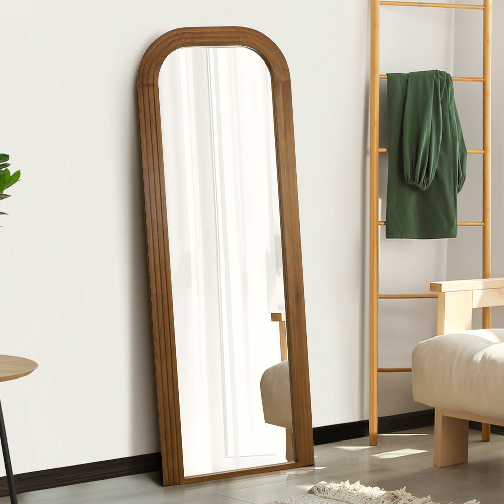 Full Length Arch Mirror 165x60cm Brown Wood Top Round Corner