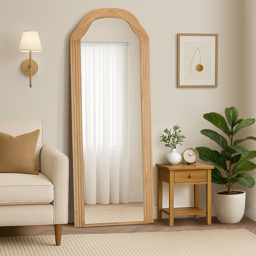 Full Length Floor Makeup Mirror 165x60cm Natural Wood Bedroom