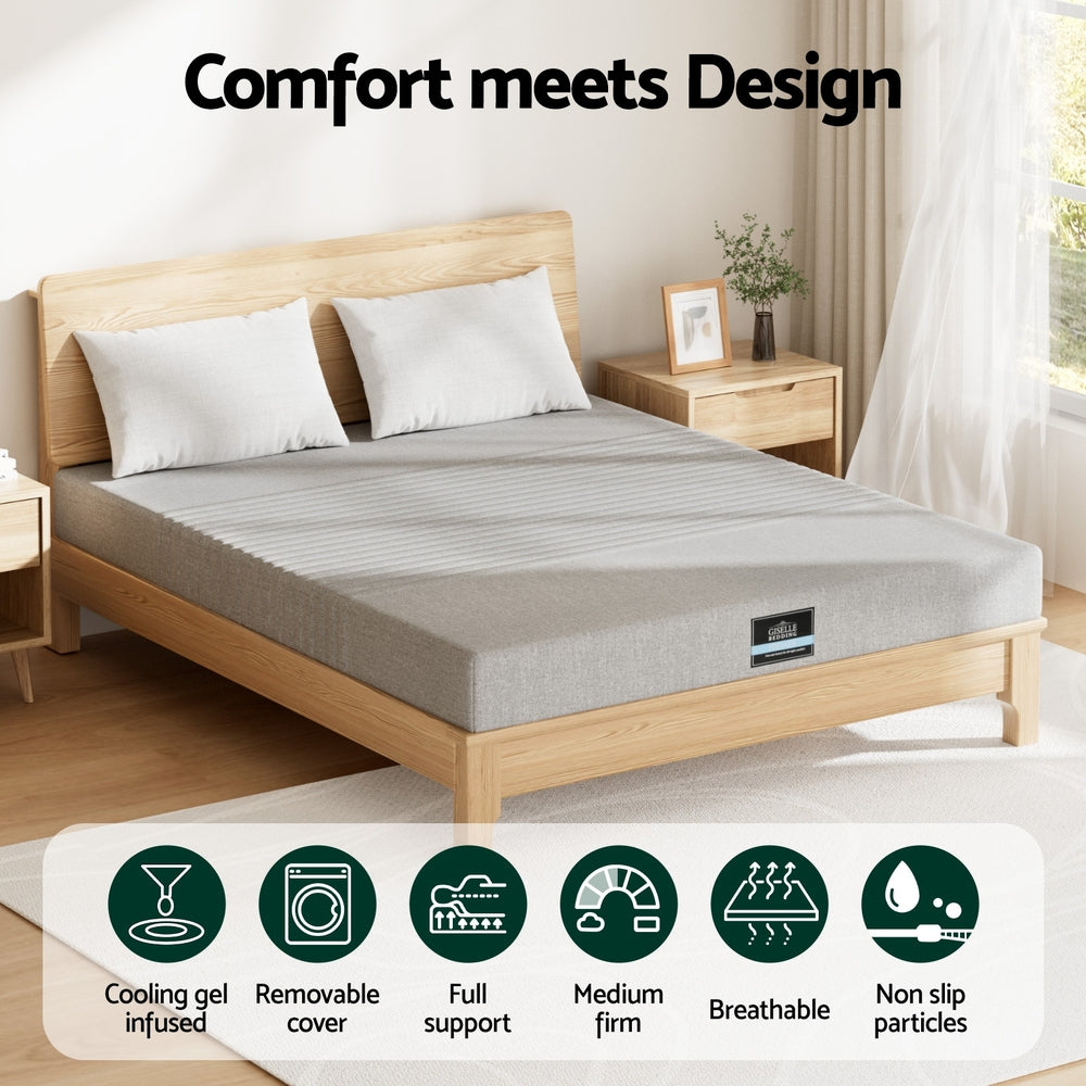 Cool Gel Memory Foam Mattress Charcoal 7-Zone Washable Bamboo Cover 15cm Double