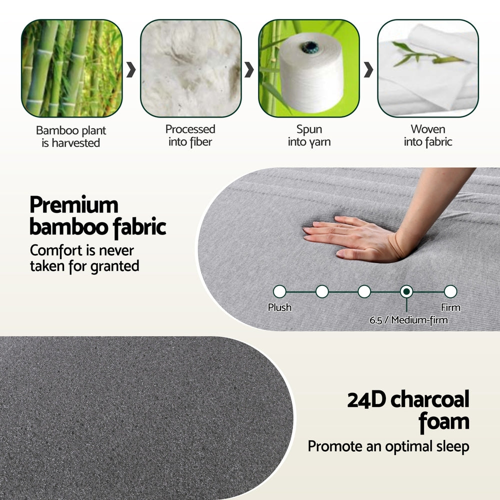 Cool Gel Memory Foam Mattress Charcoal 7-Zone Washable Bamboo Cover 15cm Double