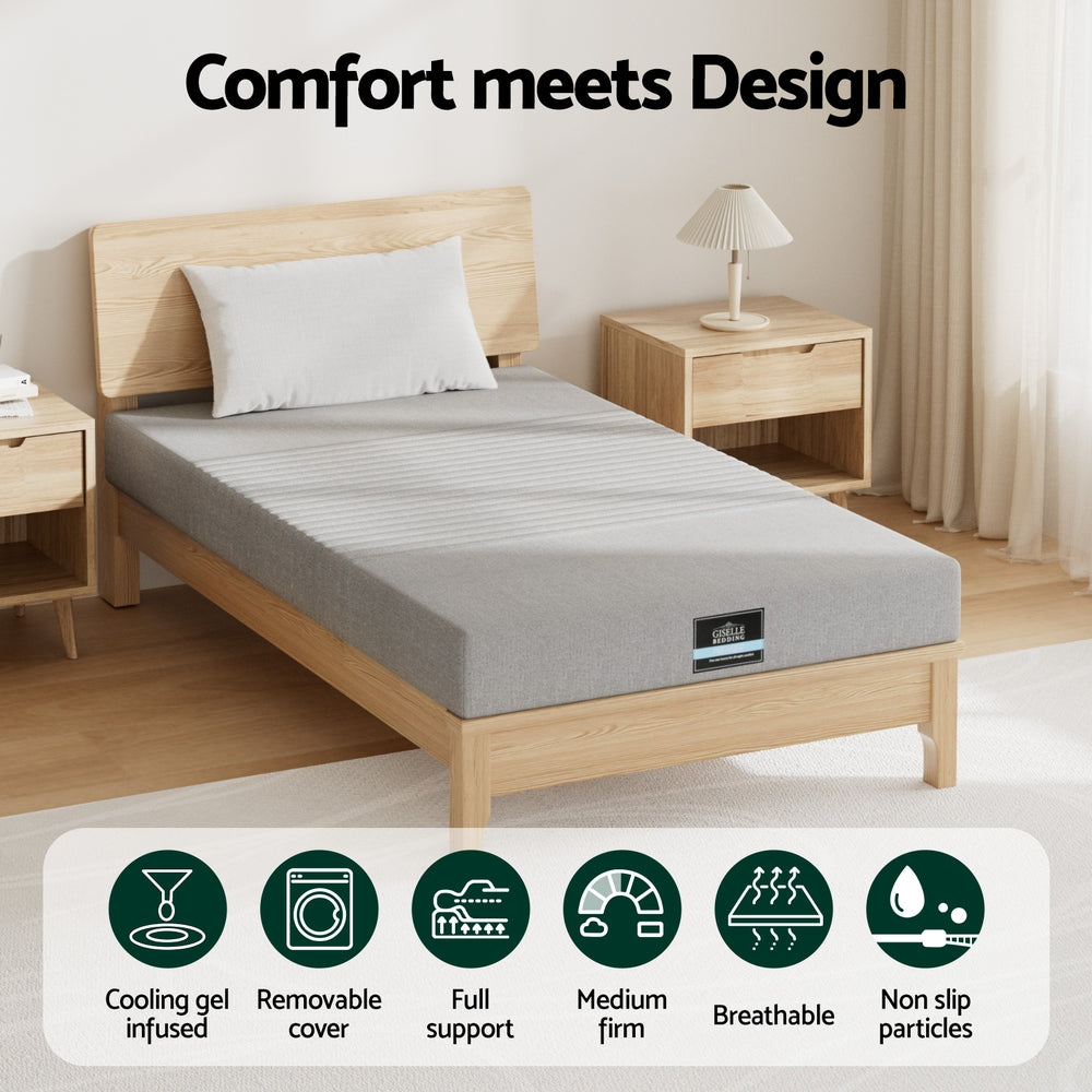 King Single Cool Gel Memory Foam Mattress 15cm Bamboo Cover Charcoal