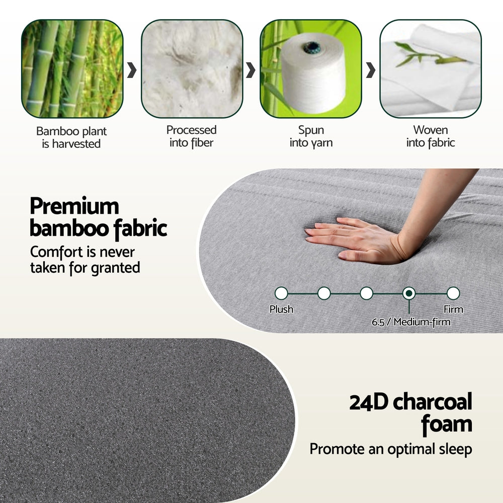 Cool Gel Memory Foam Mattress Charcoal 7-Zone Washable Bamboo Cover 15cm Single