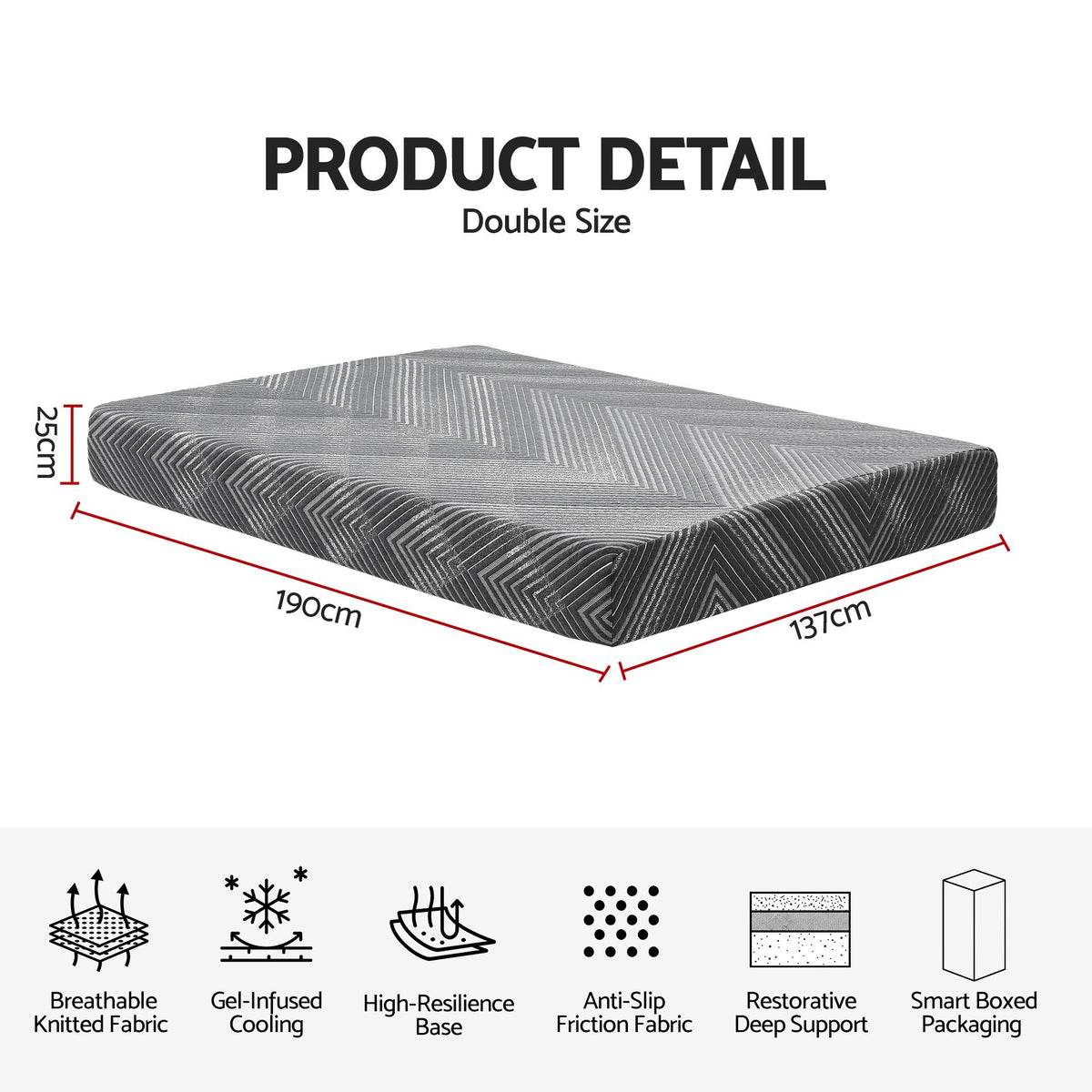 25cm Double Memory Foam Mattress Gel Infused Foam Removable Cover