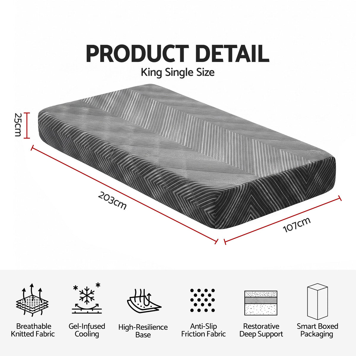 Giselle ECLIPSE 25cm King Single Memory Foam Mattress Gel Infused Foam Cover