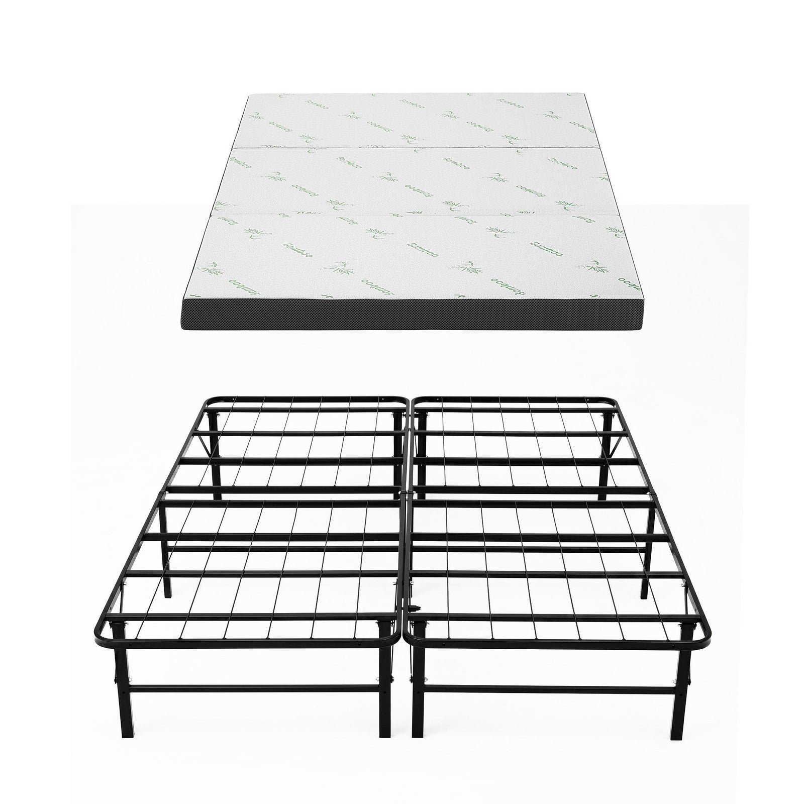 Folding Bed with Mattress Double – Bamboo Cover, Steel Frame, Portable 150kg