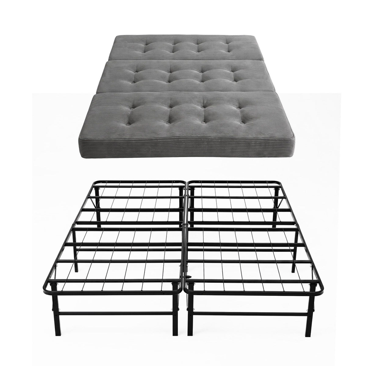 Double Folding Bed with Mattress Metal Frame Guest Bed 15cm Foam Foldable