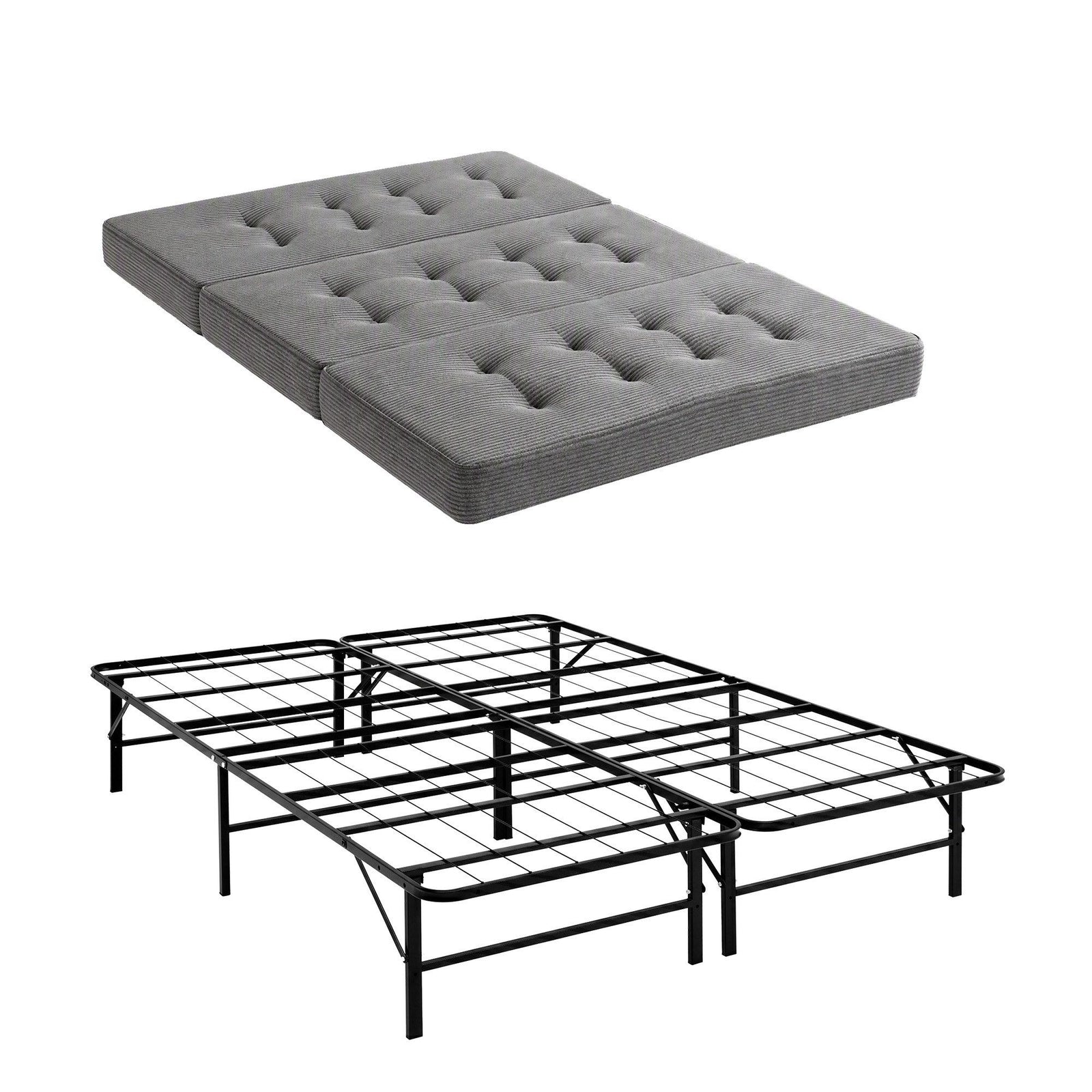 Double Folding Bed with Mattress Metal Frame Guest Bed 15cm Foam Foldable